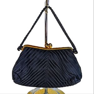 Vintage J.R. Black Fabric Kisslock Handbag With Coin Purse